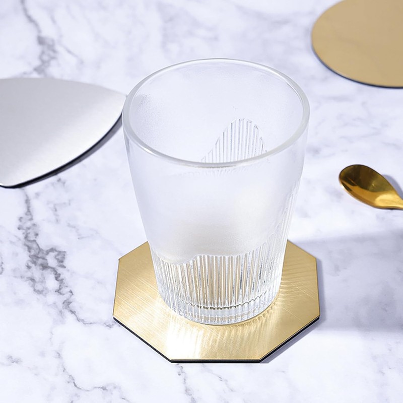 2Pcs Octagonal Stainless Steel Cup Mats, 9.5cmx9.5cm Silver Stainless Steel