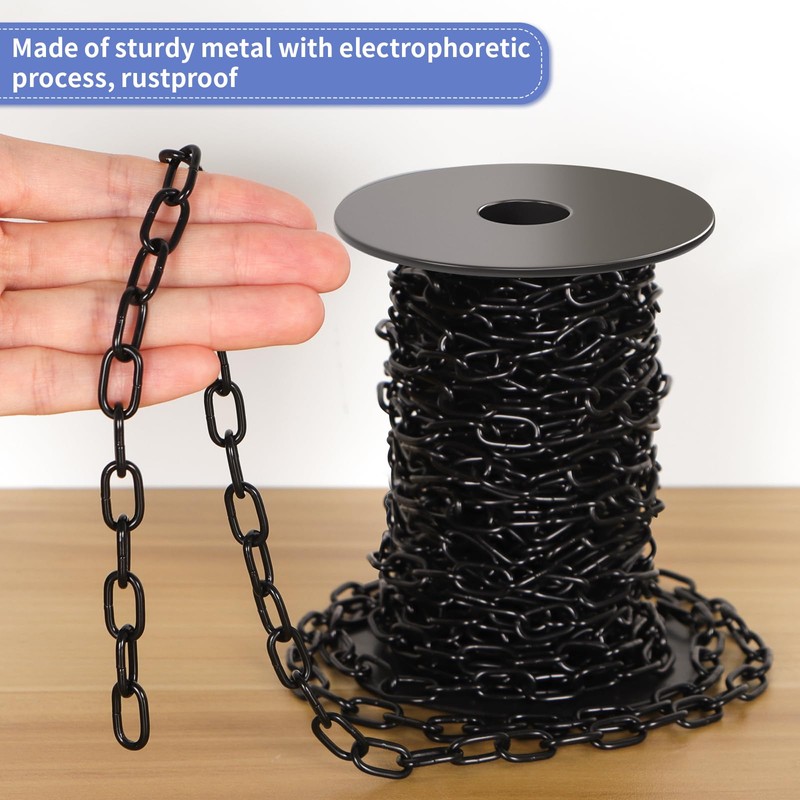 MOLIGOU 1/12" Black Metal Hanging Chain Roll, 33ft Light Duty