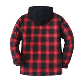 ZENTHACE Mens Flannle Jacket with Hood Quilted Lined Plaid Flannel Jackets for Men Hooded Flannel Shirt Red L
