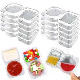 YC-GREHUN Double Compartment Snack Containers with Lids Snack Pack Containers for to-go Sauce, Sampling,Dual Compartments Practical Portable Box Travel Snack (Transparent-40PCS)