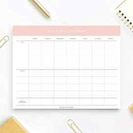 Bliss Collections Bliss Collections Family Planner with 50 Undated 8.5 x 11 Tear-Off Sheets - Simple Pink Daily and Weekly Calendar for Planning and Organizing Family Activities, Appointments, Tasks, Chores and Meals