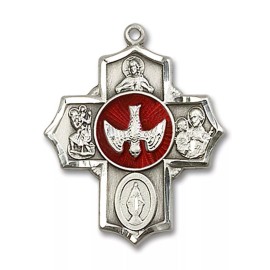 Bliss Sterling Silver 5-Way Christian Catholic Medal Pendant Necklace 24" Chain Boxed