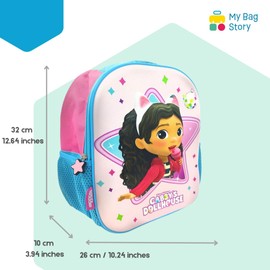 mybagstory - Gabby's Dollhouse 3D Backpack for Girls - School - Kindergarten - Daycare - Boys School Bag - Size 32 cm - Adjustable Straps - Gift Idea, Gabby's Dollhouse - Blue, Enfant