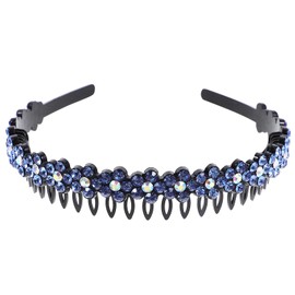 FRCOLOR Women's Headband with Comb, Glitter, Rhinestone Hair Accessory, Mature Style, Hair Hoop, Hairband, Anti-Slip, Wavy Shape, Bangs, Hair Ornament, Blue