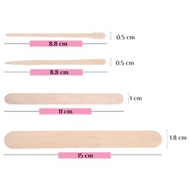 Mibly 4 Style Assorted Wooden Wax Sticks - for Body Legs Face and Small Medium Large Sizes Eyebrow Waxing Applicator Spatulas for Hair Removal or Wood Craft Sticks (Pack Of 250 Assorted Waxing Sticks)