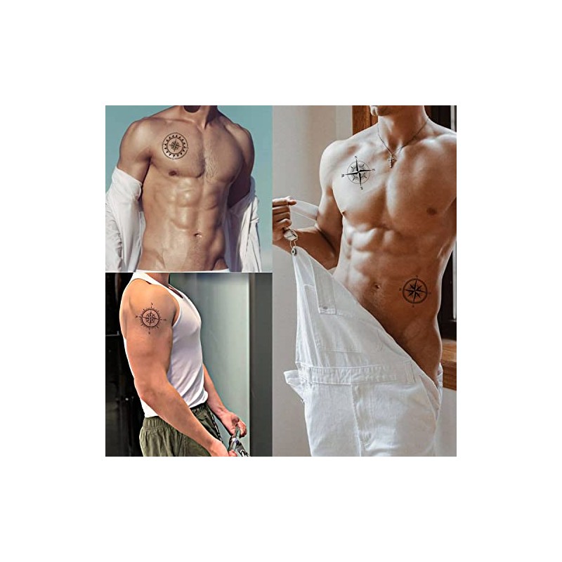 Tattoonova 6 Sheets Temporary Tattoo Men Adults Compass Party Favors