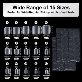 Oruola 300Pcs Toe Nail Tips,Matte Toe Nail Press Ons,15 Sizes Soak Off Fake Toenails for Women Men Wide Longer Big Toes Nails,Acrylics Fake Nails with 48 Square Nail Tips Tape For Nail Extension