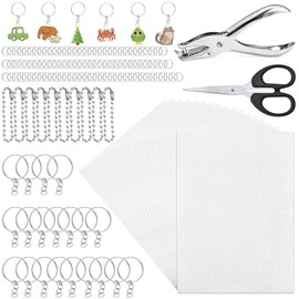152 Pcs Shrinky Plastic Sheets Kit, Shrink Paper Keychain Kit with 20PCS Shrinky Art Paper, Hole Punch, Scissor, Keychains, Chains, Jump Rings for Adult Crafts Keychain DIY Jewelry Making Ages 14+