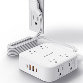 Glückluz Regleta Multicontacto, Conector Multiple con 3 M Plana Electrica Extensión, Protector de Sobretensión con 8 Enchufes de CA y 4 USB (2 USB C), Enchufe múltiple para el Hogar, Oficina, Cocina