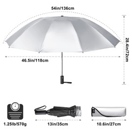 G4Free Travel Compact Windproof Umbrella 54 Inch 10 Ribs UPF 50+ UV Protection Silver Coating Auto Open Close Sun Umbrella