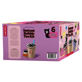 Pocas Bubble Tea Kit, Variety 6-Pack Party Set – Strawberry, Taro, and Brown Sugar with Tapioca Pearls, Milk Powder, Cups, Paper Straws, 17.9 Oz