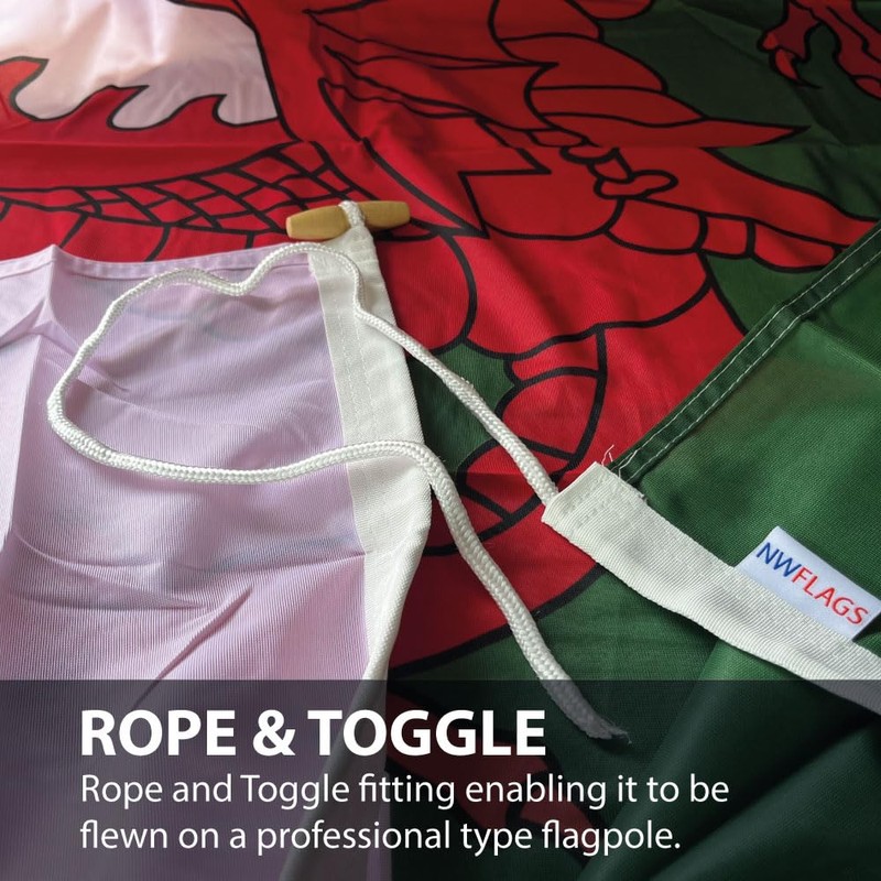 NWFlags Wales Flag 150gsm Nylon Rope & Toggle 5ft x
