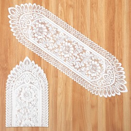 Shimmeroo 2PCS Lace Table Runners Crochet Rectangular Table Runner White Tablecloth Dining Dresser Scarf Doilies Decoration Scarf Night Tables Bedside Tables Doilies,44 X 13 Inches(White)