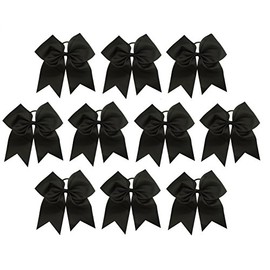 Kenz Laurenz 7" Jumbo Cheer Bow Big Hair Bows with Ponytail Holder Large Classic Accessories for Teens Women Girls Softball Cheerleader Sports Elastics Ties Handmade (Black)
