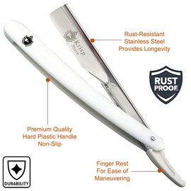 Professional Straight Razors For Men - Barber Razor Straight Edge Razor Kit For Close Shave - Beard Cut Throat Safety Razor Navajas Para Barbero Shavette - 10 Shaving Blades By Krisp Beauty White