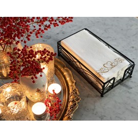 Chez JuJu Black Elegant Sturdy Guest Napkin Holder | Disposable Paper Hand Towel Storage Tray Caddy | Premium Quality | Bathroom Kitchen Dining Table Wedding Party Hotel Office décor | Indoor Outdoor