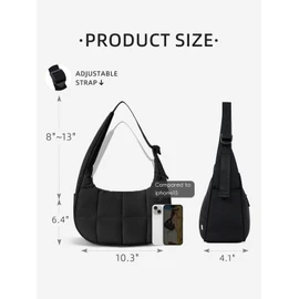 WESTBRONCO Small Puffer Crescent Shoulder Bag for Women, Nylon Quilted Shoulder Purses, Puffy Handbags with Adjustable Strap