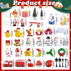 150 Pcs Christmas Miniature Figurines Kit Miniature Garden Mini Resin Santa Snowmen Snowflakes Houses Elk Accessories Micro Landscape Ornaments for Xmas Winter Village Decor Mini Trees