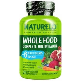 NATURELO Mens Multivitamins - Whole Food Multivitamin for Men with Vitamins, Minerals - 240 Vegetarian Capsules for Energy, Brain, Heart, Eye Health*