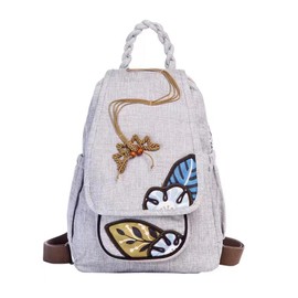 HUANGGUOSHU Womens Cotton Hemp Cloth Backpack Boho Vintage Embroidered Casual Purse Handbags Messenger Bag Butterfly
