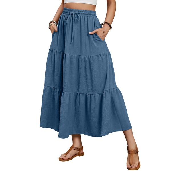 Lyrur Skirts for Women Trendy Summer Elastic High Waist A-Line