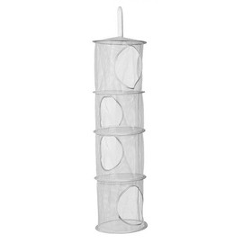 Luckious Hanging Mesh Storage Bag, Collapsible Hanging Mesh Basket Foldable Hanging Soft Toy Storage Bag - Collapsible, Foldable, and 4-Tier Compartments (Grey)