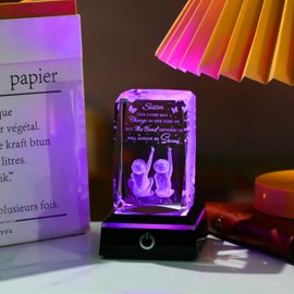 Sisters Birthday Gifts from Sister - Crystal Engraved Keepsake with Led Base - Big Bestie Present for Girls Soul Gifts for Women - Best Unique Gifts On Christamas Mothers Valentines