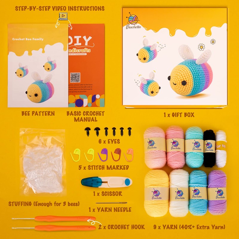Crochet Kit for Beginners, Beginner Crochet Kit w Step-by-Step Video