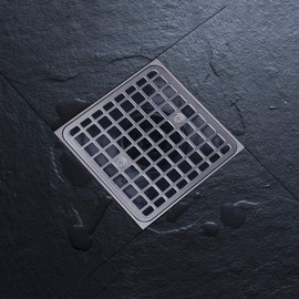 Tile-in Shower Floor Drain Square with Brushed Nickel Shower Drain Grate and ABS Drain Base Fit 2" or 3" Waste Pipe For Bathroom, Kitchen (Mission NB)