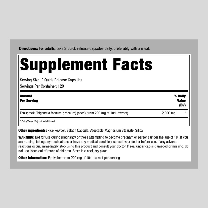 Piping Rock Fenugreek Capsules | 2000mg | 240 Count |