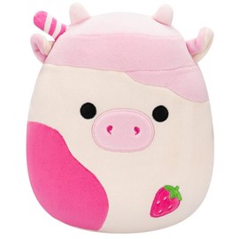Squishmallows Cows Collection Plush Toy, 5" & 8" Sizes, Cute Pink Cow Design, Strawberry Milk Scented Cow, Purple Cow, Puffer Jacket, Ideal for Gifts:_Caedyn Strawberry Milk_8"