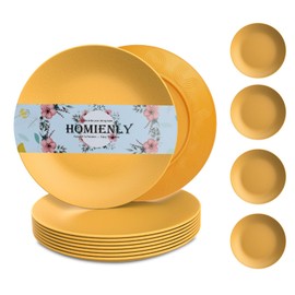 Homienly Flat Dinner Plates Set of 8 Alternative for Plastic Plates Microwave and Dishwasher Safe Wheat Straw Plates for Kitchen Unbreakable Kids Plates (Yellow, 9 inch)