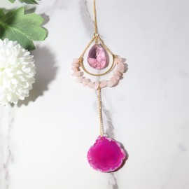 WEISIPU Natural Crystal Agate Slices Crystal Pendant Sun Catcher Rainbow Maker Windchimes Window Car Pendant Prism for Indoor Outdoor Decoration Ornament (Pink Crystal)