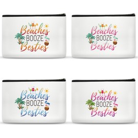 SEAOYOZO 4Pcs Girls Trip Gifts Favors Makeup Bags Friendship for Women Beach Travel Essentials Beaches Booze Besties Beach Accessories Bachelorette Party Favors Birthday Christmas