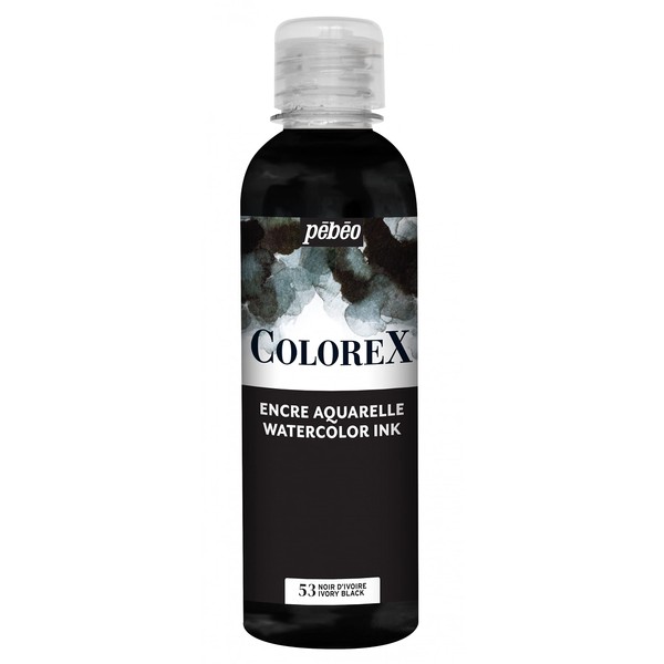 Pébéo - Encre Colorex 250 ML Noir d'ivoire - Colorex Encre Aquarelle Pébéo - Encre noire Rendu Velouté - Encre Dessin Multi-outil Tous Supports - 250 ML - Noir d'ivoire