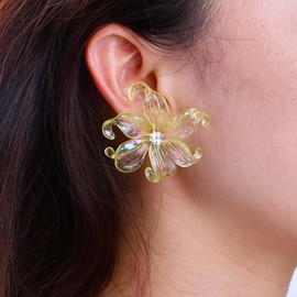 Inateannal Acrylic Flower Earrings Large Resin Flower Earrings Purple Acrylic Floral Earrings Statement Floral Petal Earrings Crystal Flower Stud Earrings Jewellery for Women, Zinc, No Gemstone