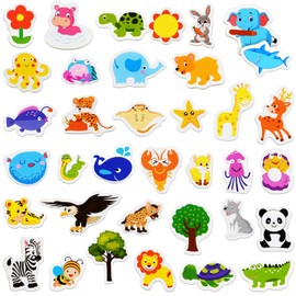 AUAUY 36PCS Wooden Animal Magnets, Cartoon Magnetic Animal Fridge Magnets for Magnetic Whiteboards, Photos, Maps, Office Stickers, Refrigerator Magnets Cute Educational Learning Toys for Kids