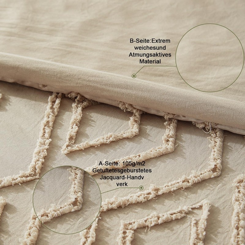 Sedefen Boho Bed Linen 135 x 200 cm Khaki Tufted