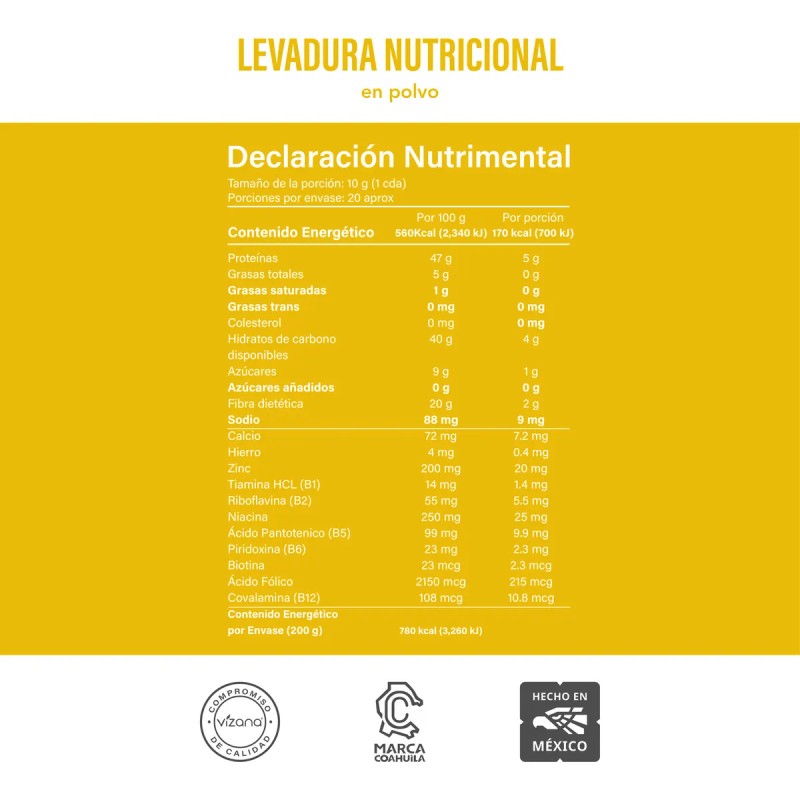 Levadura Nutricional En Polvo 200g Vizana Nutrition