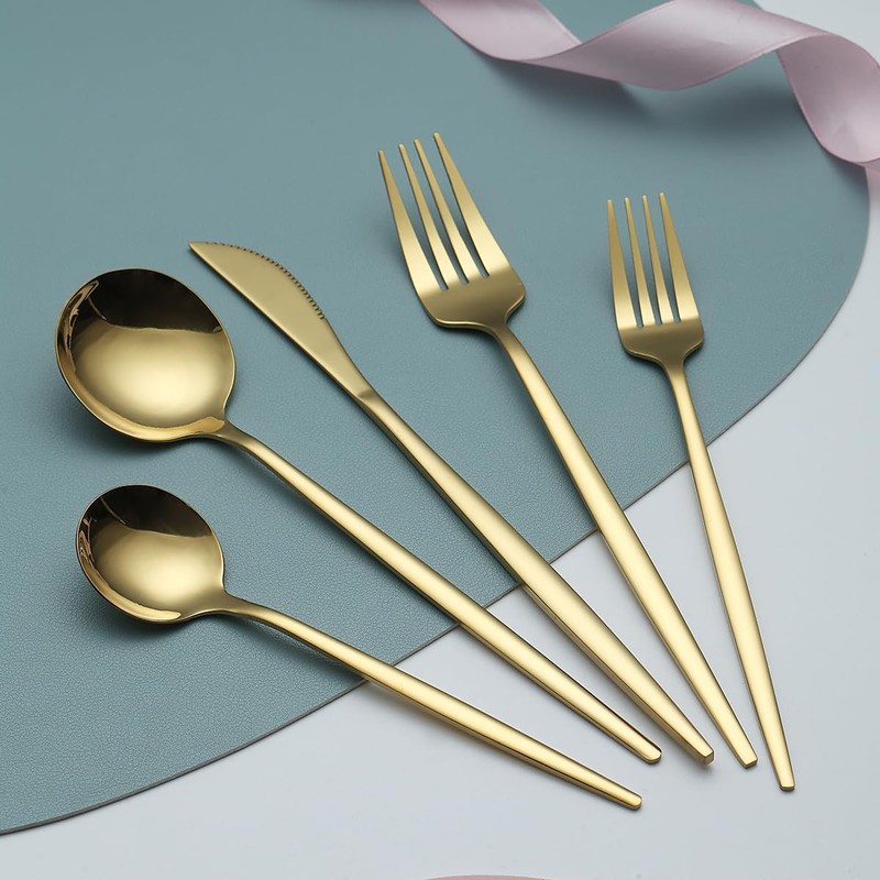 Evanda Gold Silverware Set 60 Piece Service for 12, Titanium