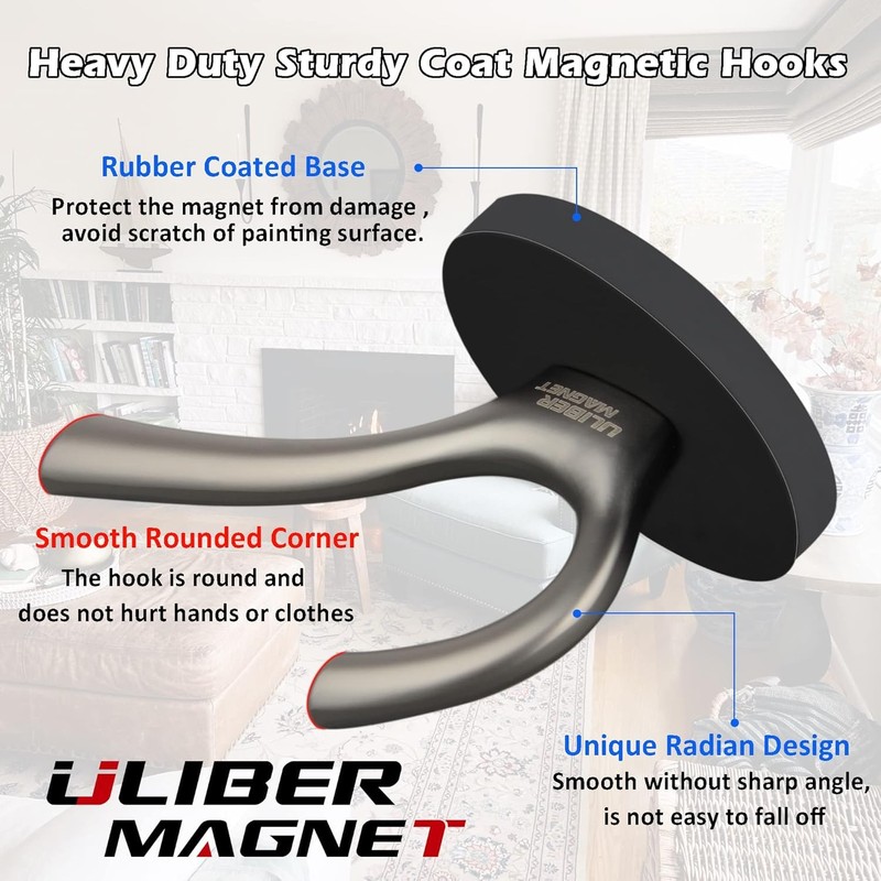 ULIBERMAGNET Strong Magnetic Double Hooks, 2-Pack Heavy Duty Heavy Duty
