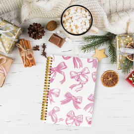 JKMBN Trendy Coquette Pink Bow Jonrnaling Notebooks, Cute Spiral Notebook for Girl, Pink Preppy Journal Notebook, Pink Office Supplies, Hardcover Spiral Notebooks College Ruled 5.5 x 8.3