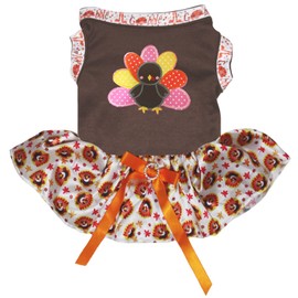 Petitebella - Vestido de perro de pavo arcoíris (pavos café/blancos, mediano)