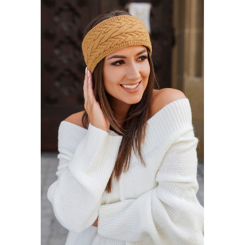 irisaa Women's Knitted Headband, Crochet Ear Warmer with Fleece Lining