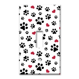 Art Plates 1 Gang Toggle Decorative Metal Wall Plate - Dog Paws and Hearts Toss - (Made in USA)