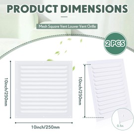 Yaocom 2pcs Attic Vents Gable Vents Aluminum Wall Vent Metal Shed Vent with Screen Mesh Square Vent Louver Vent Grille for Exterior Door House Attic Garage Ceiling (White,10 x 10 Inch)