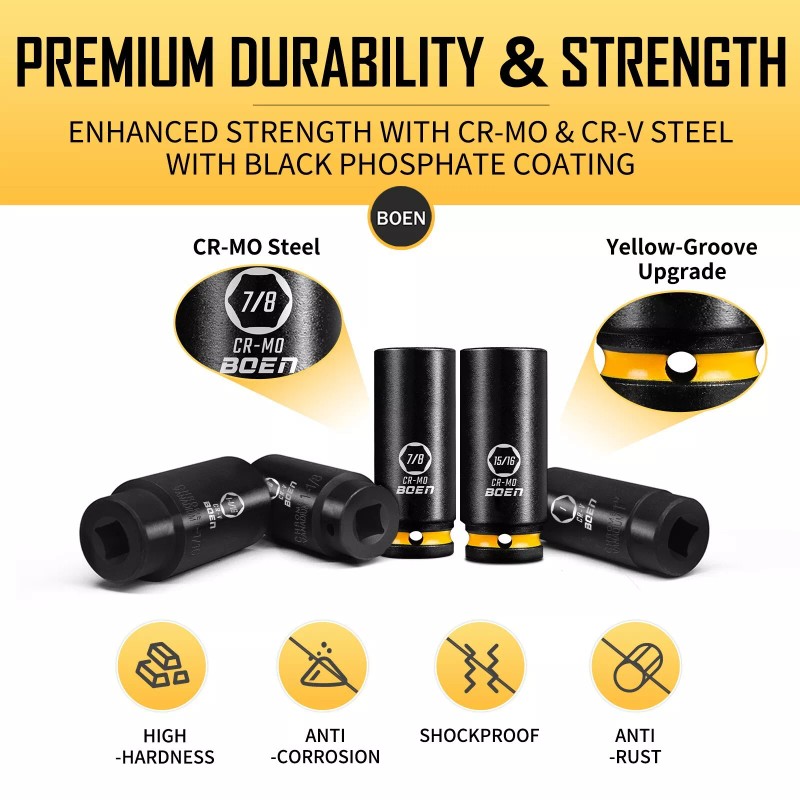 BOEN Pro 20-Piece 1/2" Drive Deep Impact SAE Socket Set,