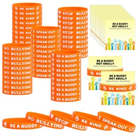 codree 100 Pcs Anti Bullying Silicone Bracelet and 100 Cards, Against Bullying Wristbands Cards Bulk, Stop Bullying Stretchy Motivational Bracelets for Awareness Fundraising Party Gifts