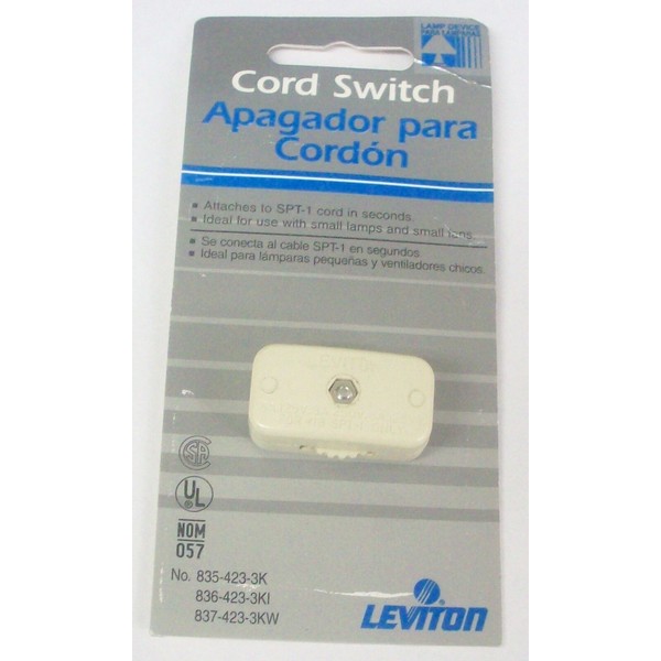 Leviton 423-3KI Cord Switch 6A-125V Ivory