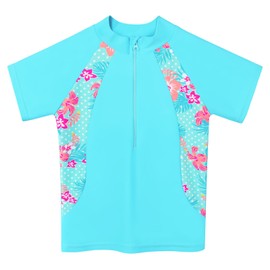 Girls Rash Guard Swimsuits Set 2 Pcs Bathing Suit UPF50+ Short Sleeve Kids Beach Swimming Skirts with Shorts Swimwear 3-12Y, Stylish Cyanflower, 3-4T